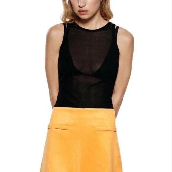 ZARA FAUX SUEDE MINI SKIRT FITTED ORANGE SIZE M  2712/161/615 - Picture 4 of 5